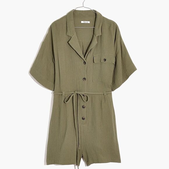 Madewell Green Lightspun Belted Safari Romper NWOT - Picture 1 of 8